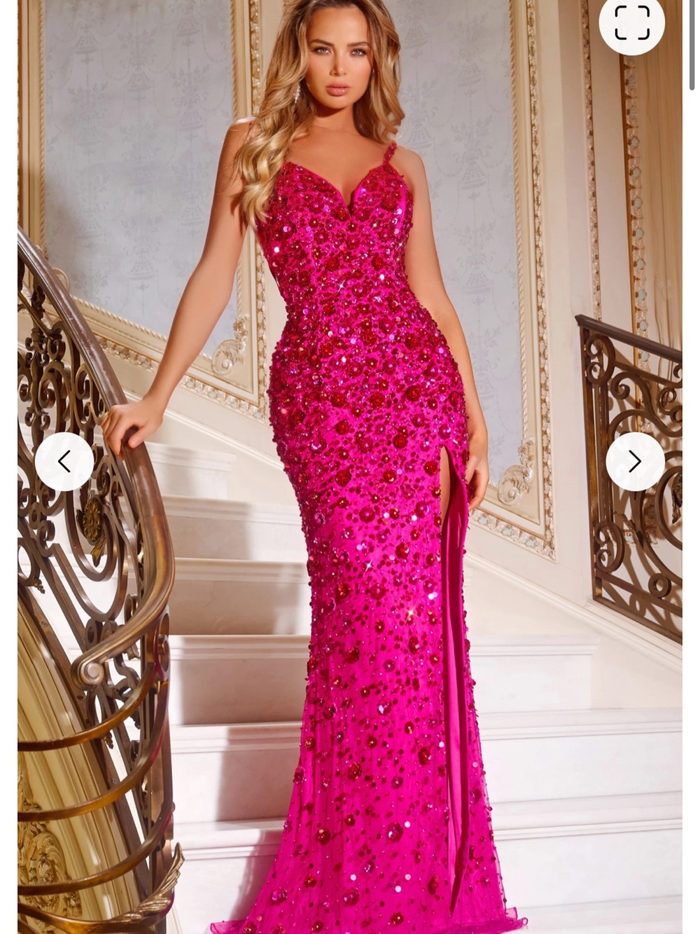 Jovani Fuchsia Sequin Embellished Mermaid Gown